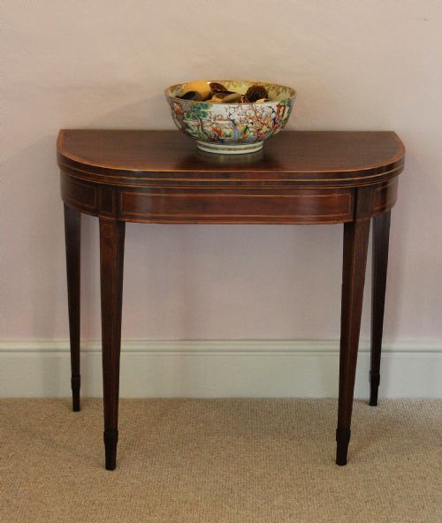 A George III Sheraton Period Inlaid Mahogany D Shaped Card Table Circa 1780