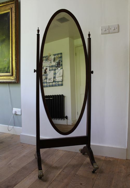 Edwardian Mahogany Cheval Dressing Mirror in Georgian Style