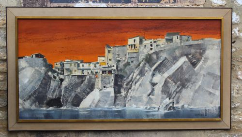 Michael D. Barnfather - Dwellings at Vernazza, Italy, Oil on Board