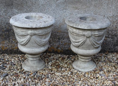Pair of Carved Marble Garden Urns Circa 1930