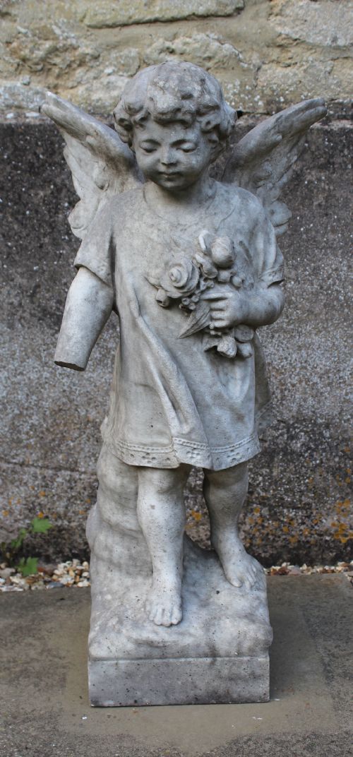 Carved Marble Memorial Figure of an Angel