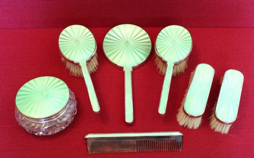 Art Deco Silver & Enamel Dressing Set, Mappin & Webb