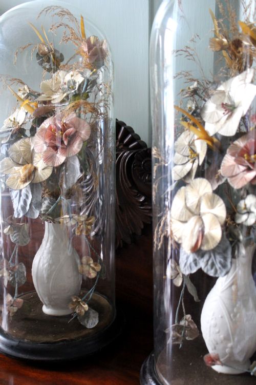 Pair of Victorian Glass Flower Domes