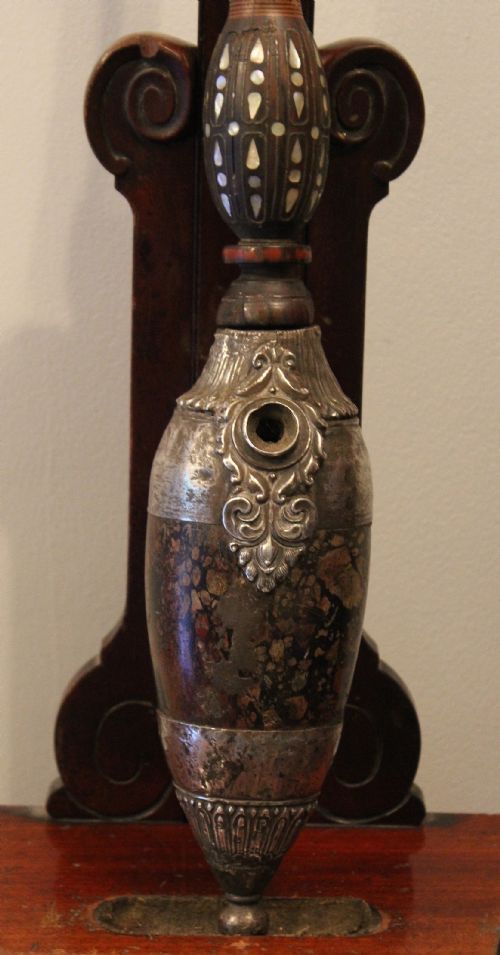 Antique Indo-persian Mother of Pearl Inlaid White Metal & Stone Hookah