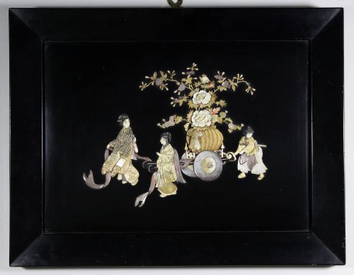 A Japanese Shibayama Ivory, Bone & Shell Inlaid Panel