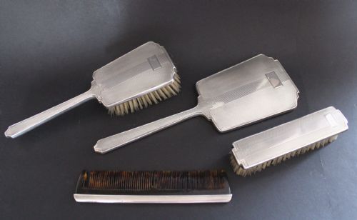 A Sterling Silver Dressing Table Set in Art Deco Style
