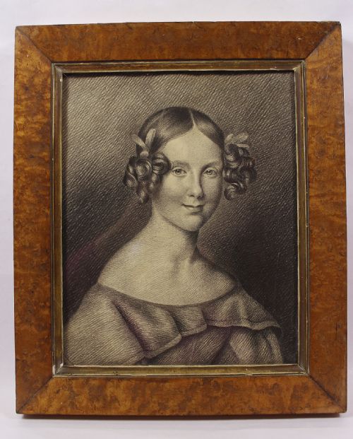 Victorian Charcoal Portrait of a Young Girl Circa 1840