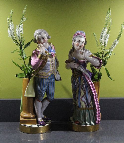Pair of French Paris Porcelain Figures \ Bud Vases, Circa 1870