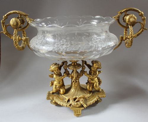 French Louis Xvi Style Oromolu & Engraved Glass Centrepiece