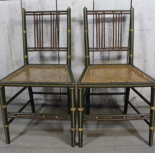 Pair of Regency Painted Cane Seat Side Chairs