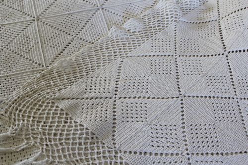 Antique French Crochet Work Double Bedcover