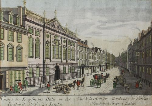fig 1. Winckler - Hand-Coloured Optical Print of Ironmongers' Hall, Fenchurch Street, London