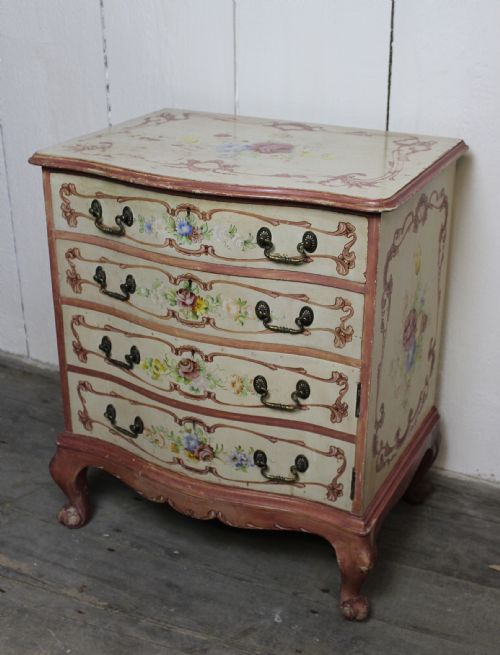 Italian Painted Chest of Drawers / Bedside Cupboard of Small Proportions