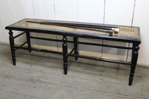 Antique Japanned Bergere Hall Bench with Cane Seat, Circa 1880