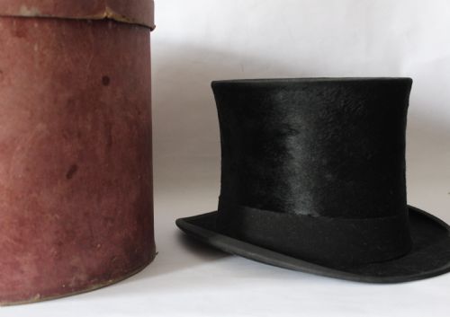 fig 1. Antique Moleskin Plush Silk Top Hat by Cuthbertson of London