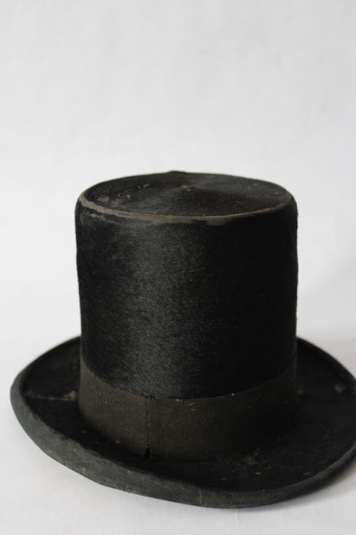 fig 1. Antique Miniature Mokeskin Plush Silk Top Hat