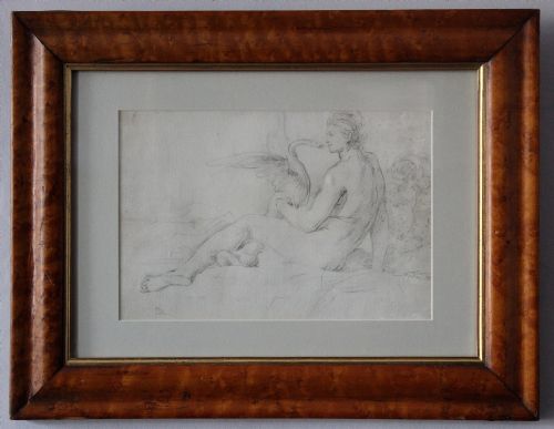 19th Century Pencil Drawing of Leda & the Wan