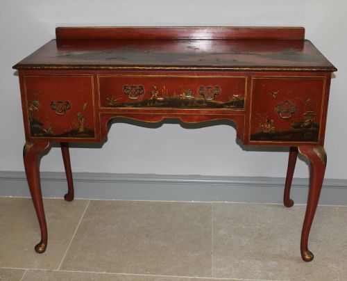 Antique Red Lacquer Chinoiserie Decorated Console Table / Buffet