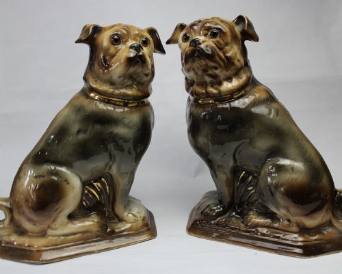 Pair of 'Staffordshire' Bo'ness (Barrowstouness) Pottery Pug Dogs