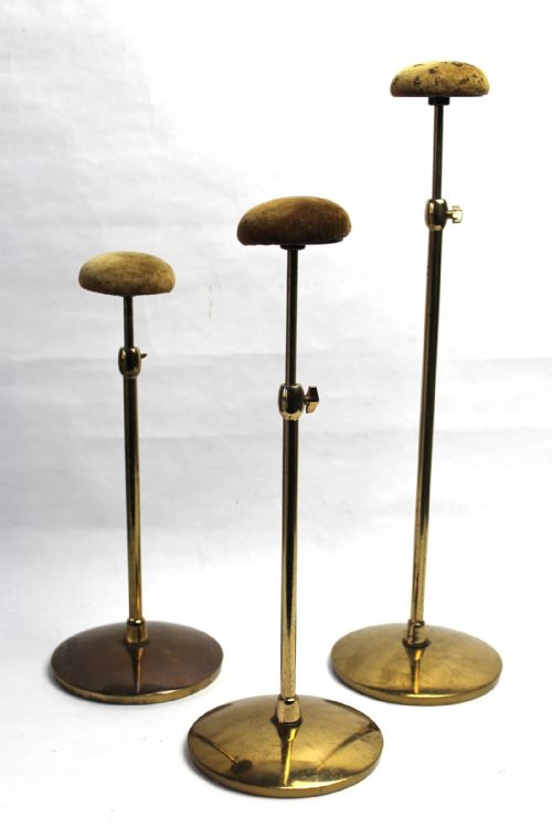 Three Brass Telescopic Shop Display Hat Stands by Harris & Sheldon