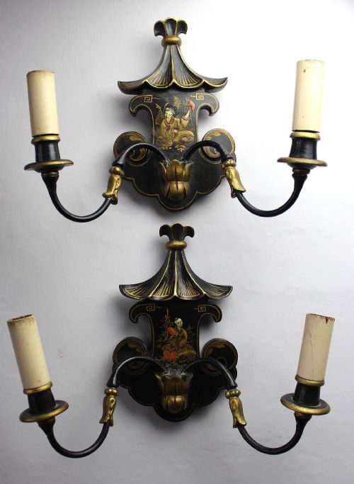 Pair of Chinoiserie Decorated Wall Lights Circa 1920