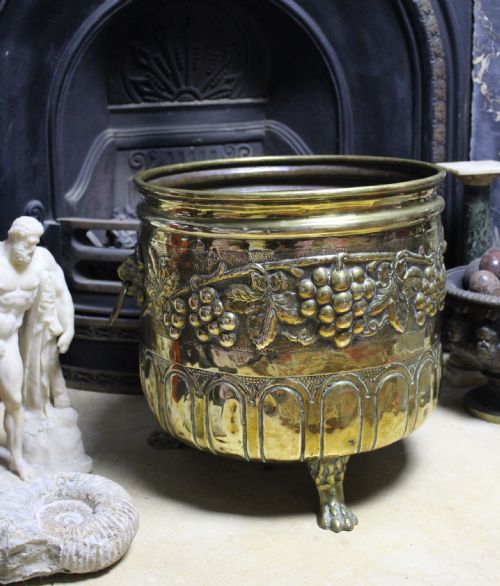 Antique Brass Log Bin with Lion Mask Handles