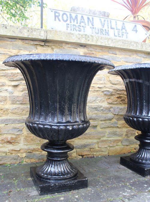 A Large Pair of Antique Cast Iron Garden Urns by J. Jones, Bankside, London