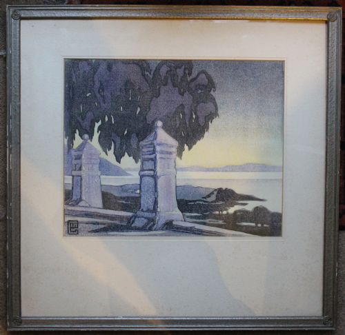 Marion Gill "Cape Sunset", Coloured Wood-block Print, in Original Frame.