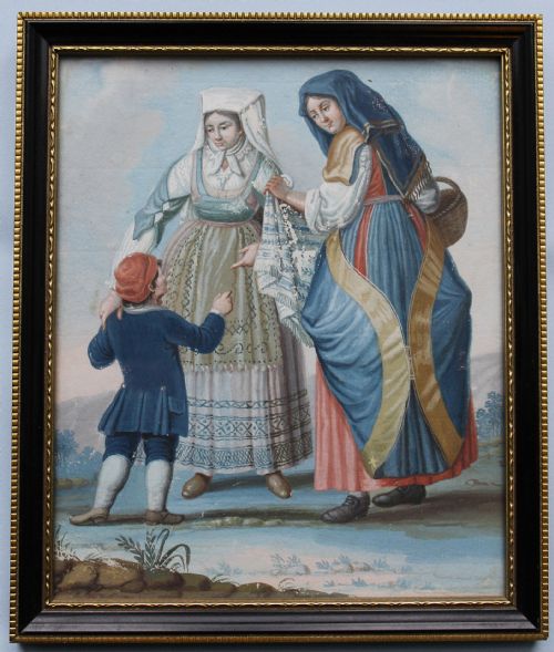 Set of Three Neapolitan Gouache Costume Studies, Early 19th Century