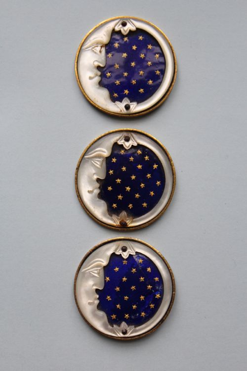 Three French Blue Enamel & Mother of Pearl Buttons