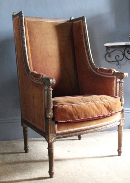 French Fauteuil Wing Chair in Louis Xvi Style
