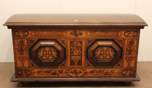 Dutch Marquetry Inlaid Marriage Coffer \ Chest