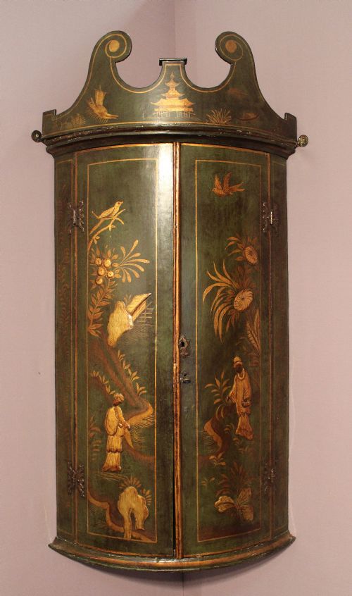 Georgian Bowfront Chinoiserie Decorated Corner Cupboard