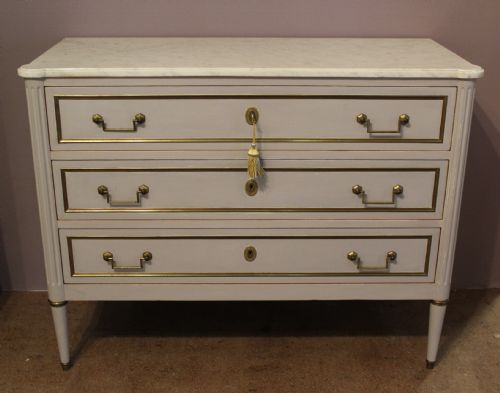 French Louis Xvi Style Brass Mounted Painted Commode Chest of Drawers