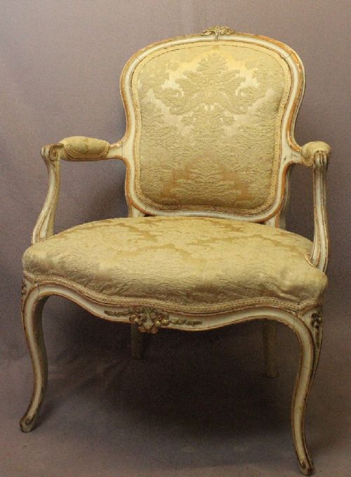 French Louis Xv Style Painted Fauteuil / Open Armchair