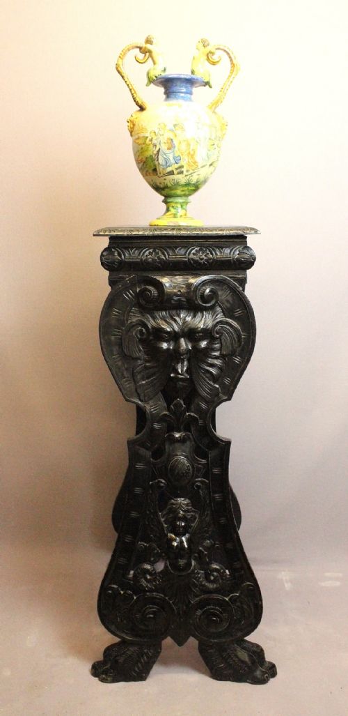 Italian Carved and Ebonised Sgabello Torchere / Hall Stand