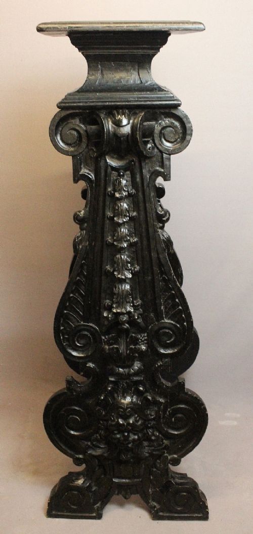 Italian Carved and Ebonised Sgabello Torchere / Hall Stand