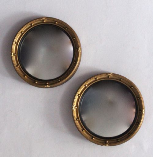 Small Pair of Gilt Convex Mirrors