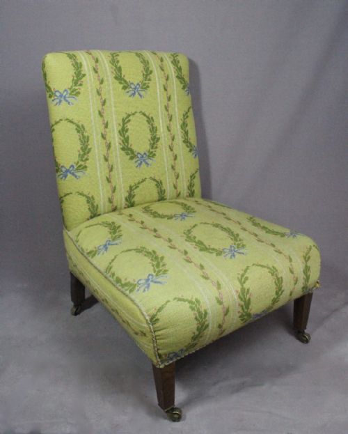 Antique Needlework Upholstered Bedroom / Slipper Chair
