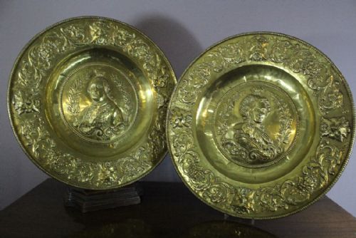 Large French Brass Royal Portrait Chargers of Louis Xvi & Marie Antoinette