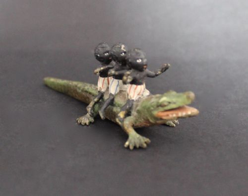 Austrian Cold Painted Bronze of a Crocodile & Three Black Boys
