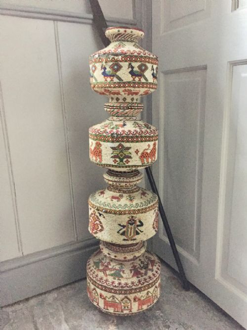 Unusual Turkish / Ottoman Folk Art Bead Covered Vessel
