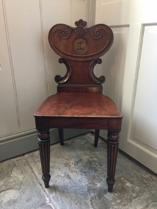 Regency Mahogany Hall Chair with Armorial Cartouche