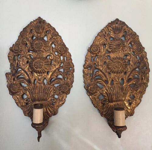 Pair of Spanish Gilt Brass Wall Lights