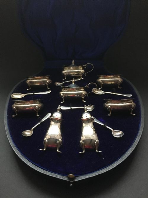 fig 1. Cased Silver condiment Set, Chester 1912