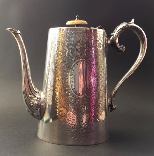 Antique Victorian Engraved Silver Plated Coffee Pot