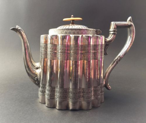 Antique Victorian Silver Plated Lobed Oval Teapot