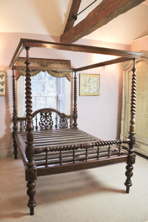 Portuguese Colonial Teak Four Poster Bed