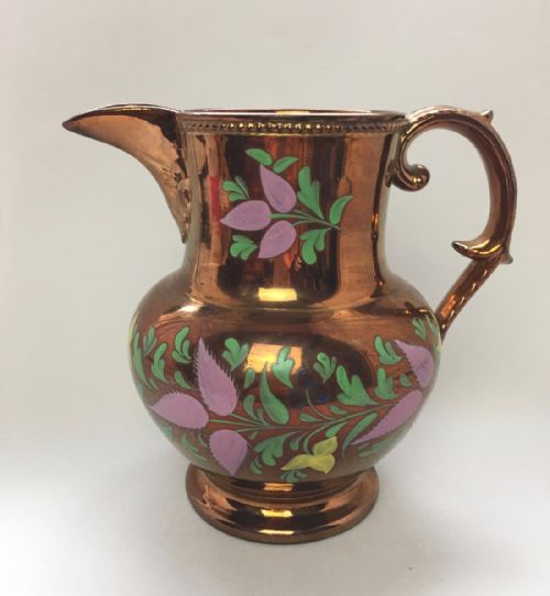 Victorian Hand Painted Copper Lustre Jug