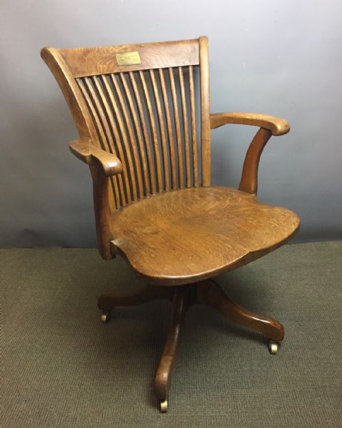 Antique Edwardian Oak Swivel Office / Desk Chair